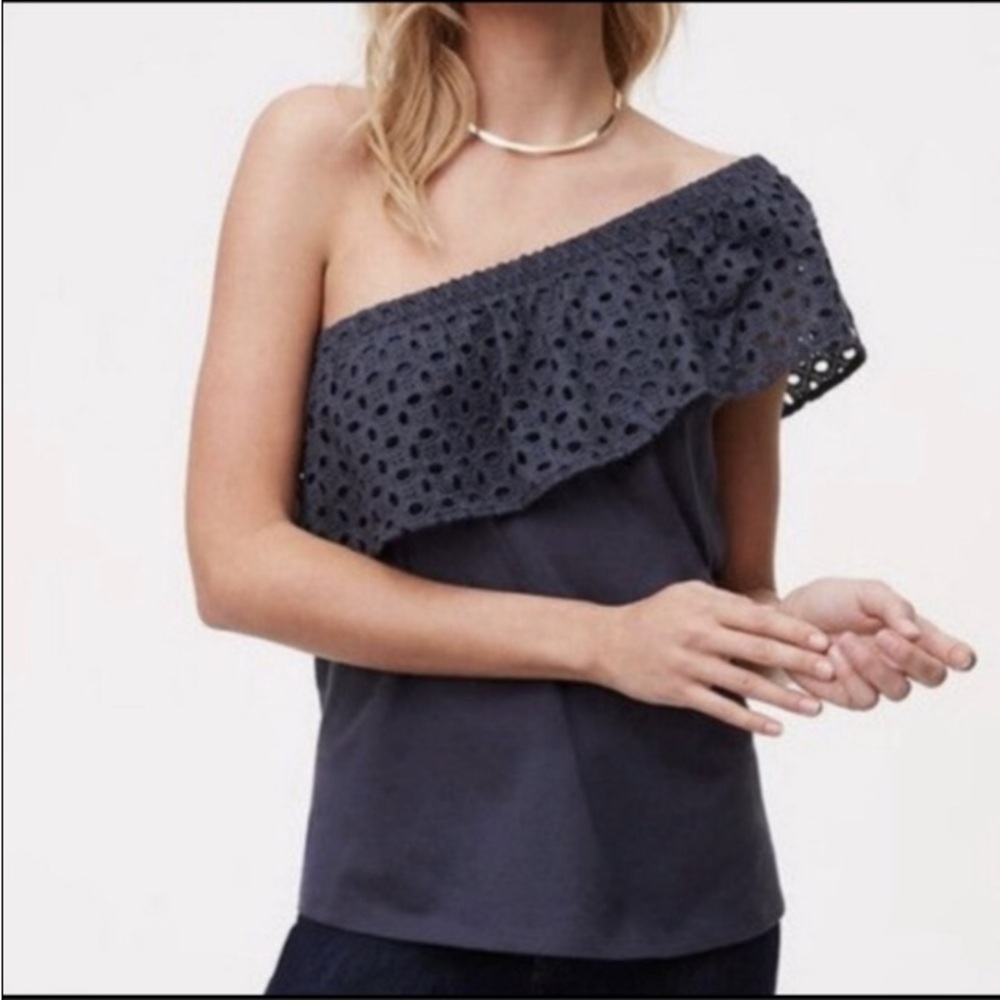 NWT Ann Taylor LOFT womens size small one shoulder Cotton Eyelet top